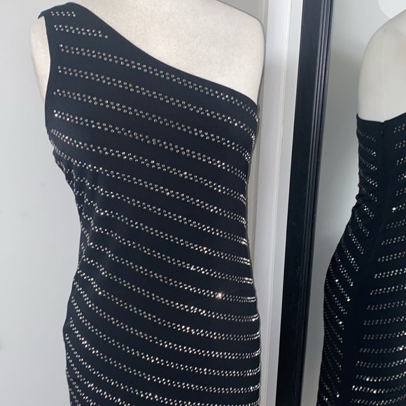 PHILOSOPHY DRESSES STUDDED Asymmetrical One Shoulder Bodycon Cocktail Dress SZ M - Picture 4 of 12